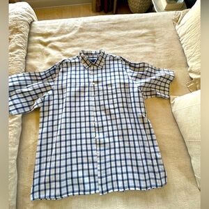SCOTT BARBER linen Blue Plaid Shirt